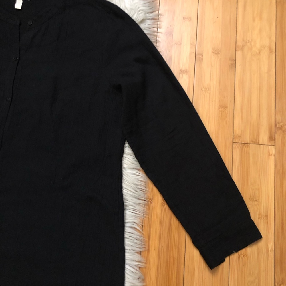 Eileen Fisher Organic Cotton Collarless Long Sleeves Black Shirt Dress size L - Picture 4 of 10